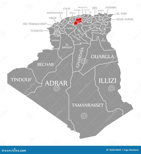 Medea Red Highlighted in Map of Algeria Stock Illustration - Illustration of area, algeria ...