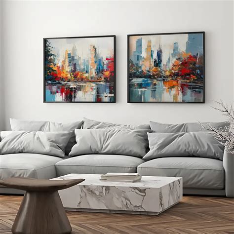 Framed Wall Art Painting Set of 2 on Canvas, Titled: Autumn Palette In ...
