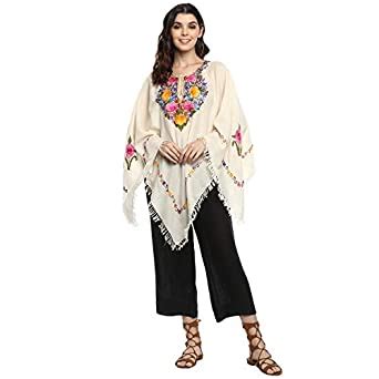 CRAFTBAZAR Kashmiri Embroidered White Women Poncho : Amazon.in: Fashion