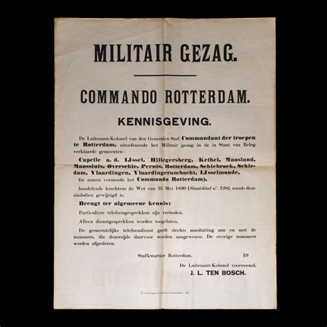 Affiche Militair Gezag Commando Rotterdam omstreeks 1939 – Dutch World ...