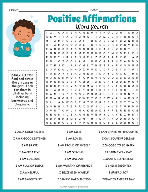 Positivity Word Search Positive Adjectives Word Search Activity