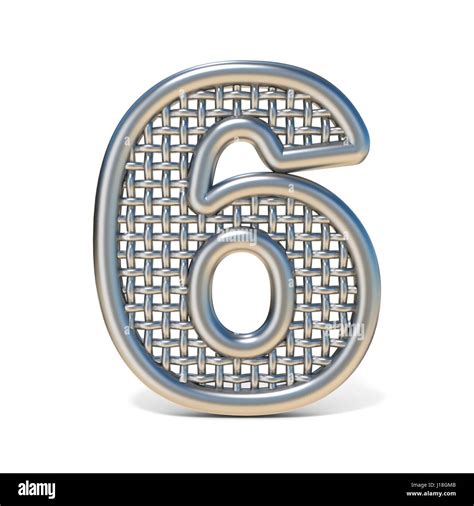 Outlined metal wire mesh font Number 6 SIX 3D render illustration ...