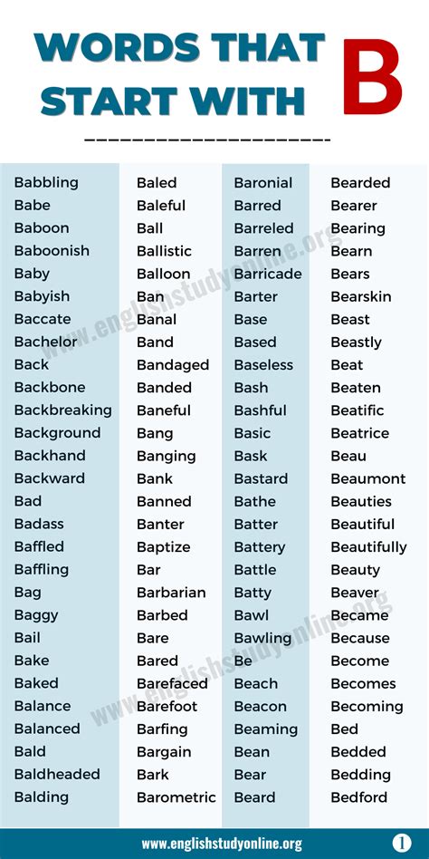 900+ Words That Start with B: Amazing List of B Words - English Study ...