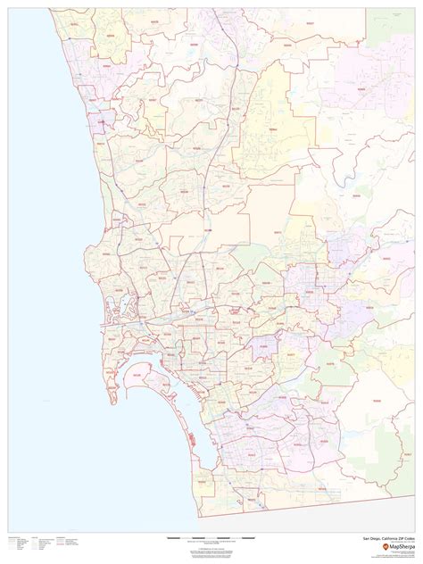 Buy San Diego, California Zip Codes - 36" x 48" Laminated Wall Online ...