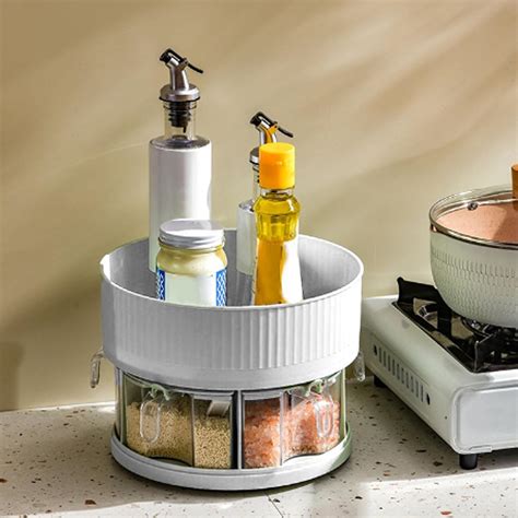 Kuber Industries Rotating Spice Box | 2-Tier Seasoning Jars Organizer ...