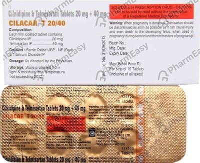 Cilacar T 20/40mg Strip Of 10 Tablets: Uses, Side Effects, Price ...