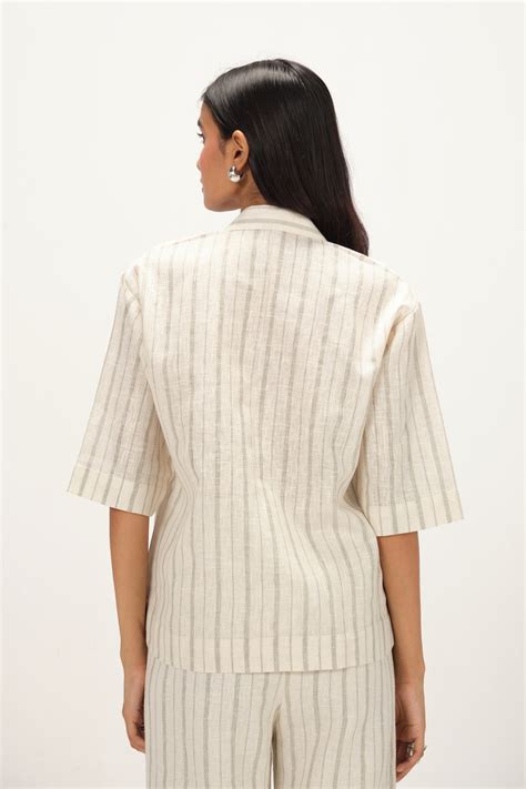Linen Striped Collar Neck Top | Off White & Green – Shop Staple