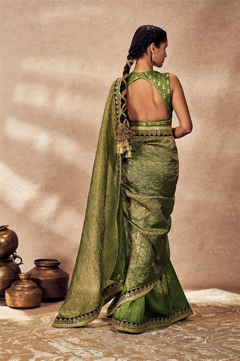 Green Palm Blooms Tissue Saree – House Of Masaba