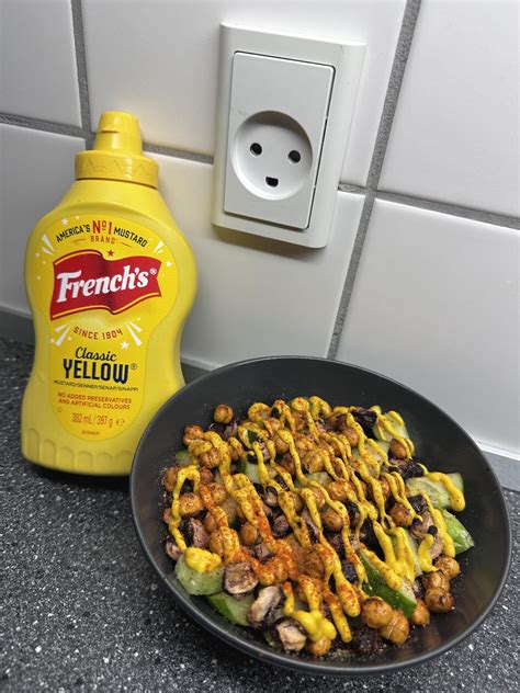 [Homemade] Air-Fried Legumes Bowl W/ Dill Pickle Cucumbers & French’s ...