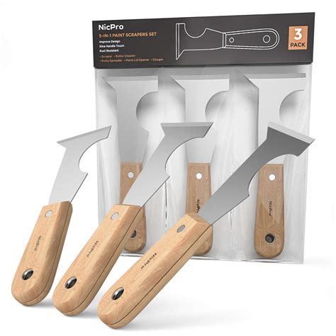 Nicpro 3 Pack 5 in 1 Painters Tool，Putty Knife Scraper Stainless Steel ...