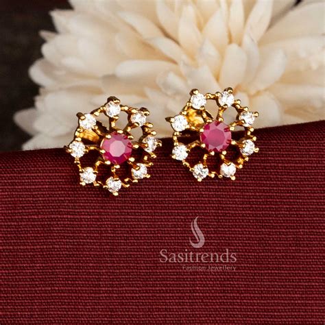 Micro Gold Plated AD Floral Pearl Pavalam Stud Earrings – Sasitrends