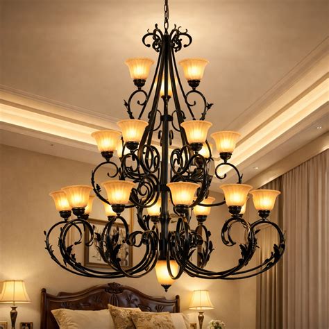HDC Luxury 16 Lights Multi-Tier Classic Iron Chandelier with Frosted G