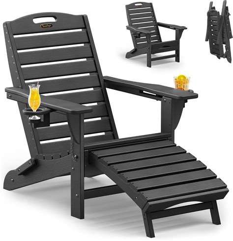 Amazon.com : Folding Adirondack Chair with Retractable Ottoman Weather ...