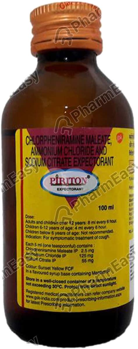 Buy Piriton Bottle Of 100ml Expectorant Online at Flat 15% OFF | PharmEasy