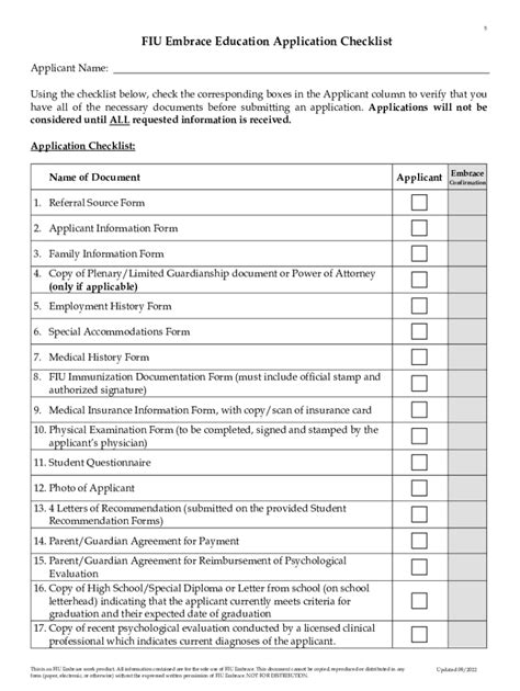 FIU Embrace Education Non-Degree Student Application - Blank Fillable ...