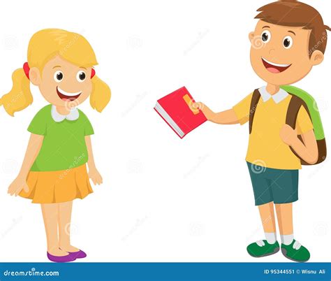 Boy give a book to friend stock vector. Illustration of clip - 95344551