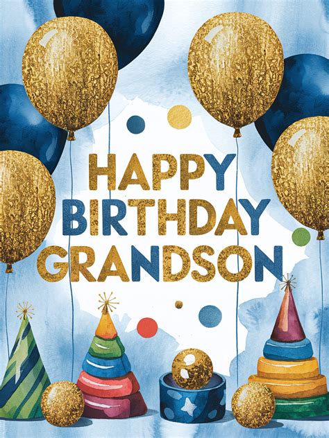 Free Download Happy Birthday Grandson Watercolor Card