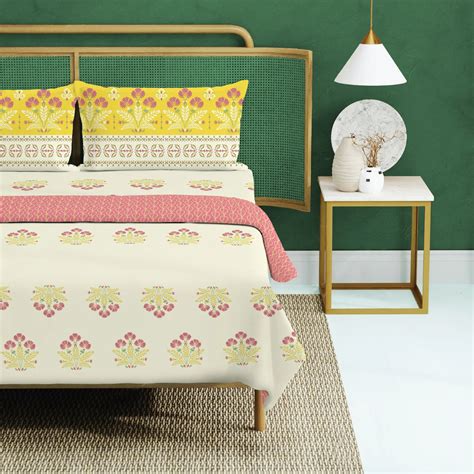 Malhaar Mustard Yellow Cotton Double Bedsheet and Cotton AC Dohar Combo ...