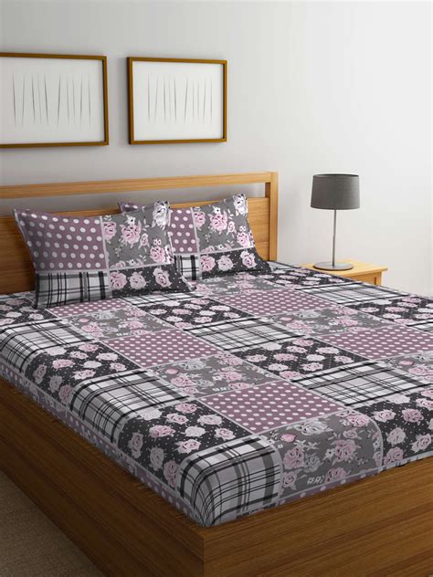 Klotthe Multi Floral 300 TC Cotton Blend Super King Double Bedsheet wi ...