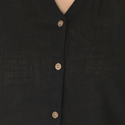 Black Mandarin Collar Shirt Style Longline Top – Veldress