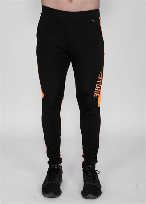 Neon Orange on Black Slim-Fit Trackpants - Yogue Activewear