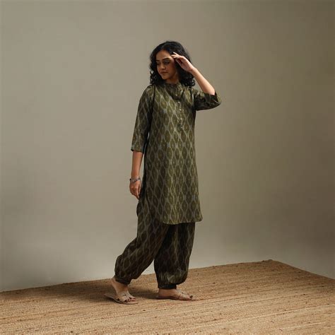 Green Pochampally Ikat Cotton Night Suit Set