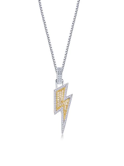 Gold Iced Thunder Bolt Pendant Necklace for Men in 925 Sterling Silver ...