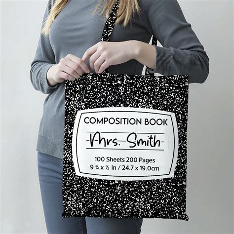 Teacher Colorful Composition Book Pattern Personalized Tote Bag, Back ...