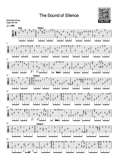[Sheet] The Sound of Silence Guitar TAB PDF, hợp âm Guitar TAB, mp4/midi