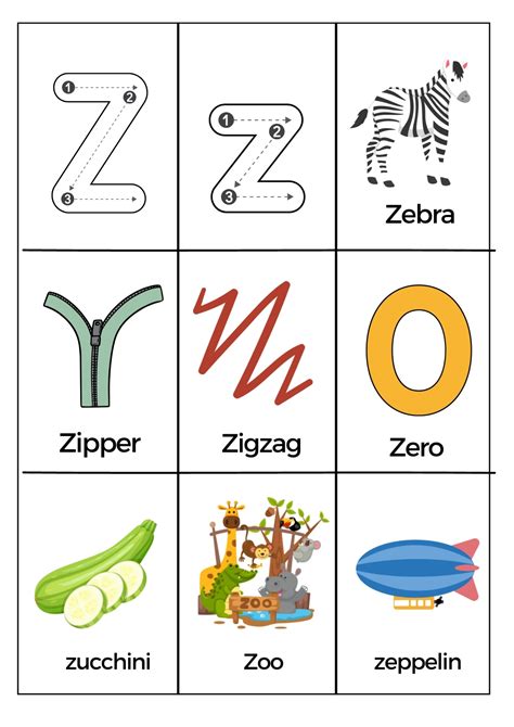 What Starts with Letter Z Words Worksheets Printable PDF