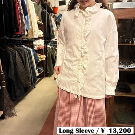 ICHI Peach Washer Frill Shirt, White, Natural Cotton, Women's Blouse ...
