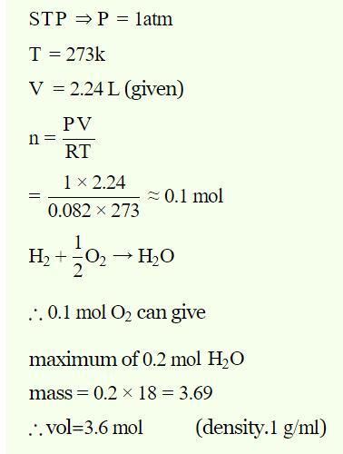 What volume of water can be formed from 2.24 l of 0, at on stp reacting ...