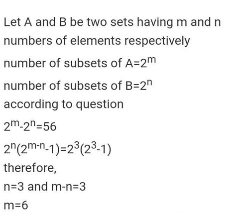 Two finite sets have m and n elements, the total number of subsets of ...