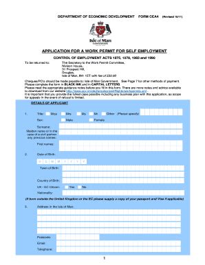 Work Permit Application Form - Self Employed - Isle Of Man ... - Gov ...
