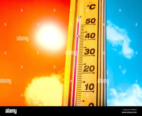 A hot summer day, with the thermometer showing a high heatwave ...