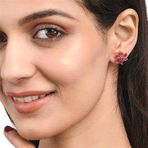 Marquise Cut Pink and Green CZ Floral Motif Stud Earrings – VOYLLA