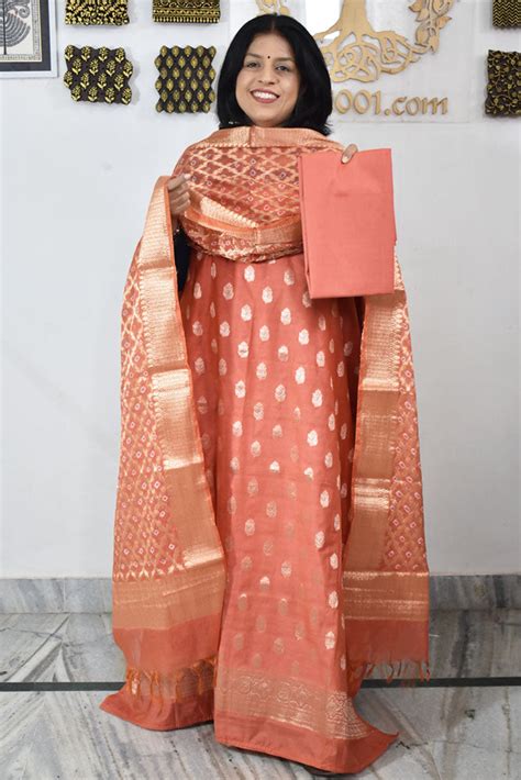Beautiful Banarasi Chanderi silk unstitched suit fabric with Woven Boo ...