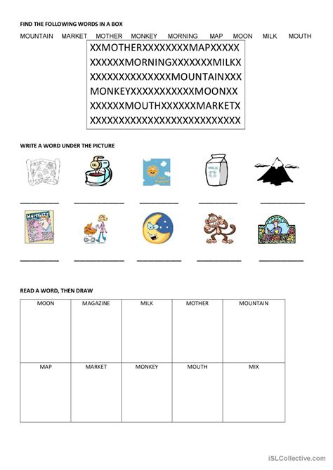 Letter M word search: English ESL worksheets pdf & doc