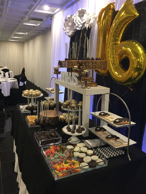 Sweet sixteen candy bar -black white and gold theme | Sweet sixteen ...