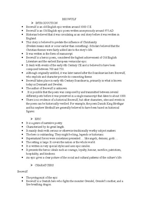 Beowulf - notes - BEOWULF INTRODUCTION Beowulf is an old English epic ...