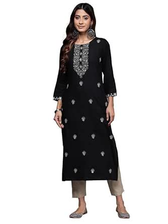 Buy INDO ERA Rayon Blend Women's Embroidered Straight Ethnic Kurta ...
