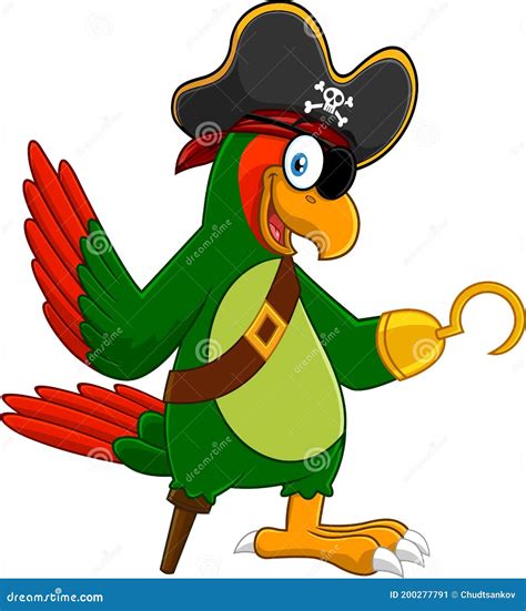Parrot Pirate Bird Cartoon Character Waving Stock Vector - Illustration ...