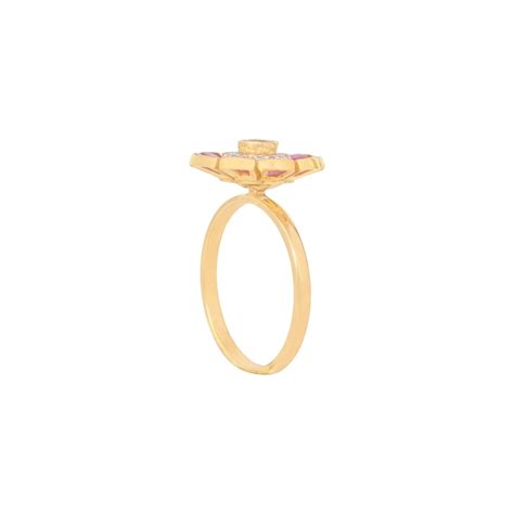 Rosette Halo Ring | 14K Gold with Pink Enamel & Polki Diamonds – Polki ...