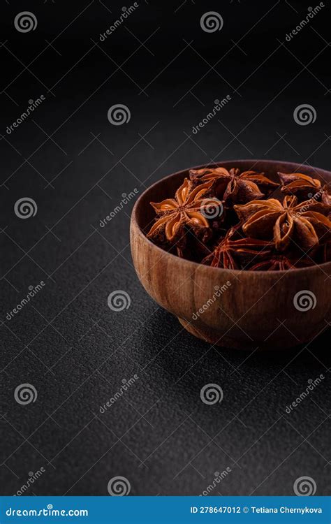 Star Shaped Spice Star Anise in a Wooden Round Bowl Stock Photo - Image ...