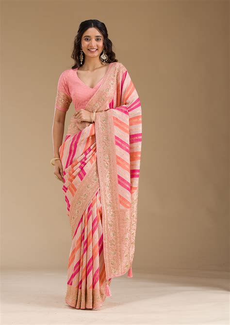 Buy Pink Plain Georgette Saree - Koskii