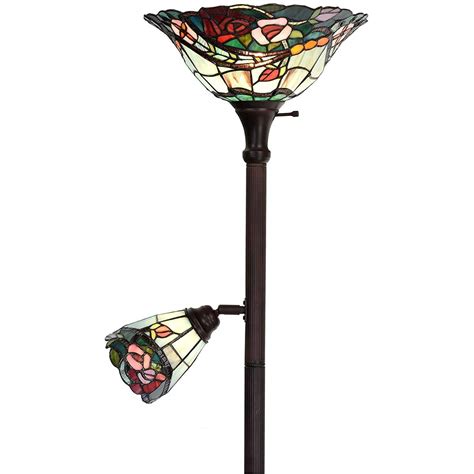 Bieye L10739 Rose Flower Tiffany Style Stained Glass Torchiere Floor ...