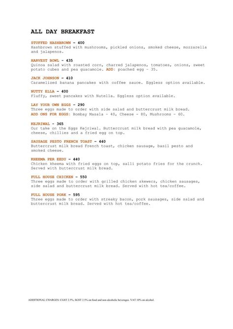 Menu at Leaping Windows, Mumbai