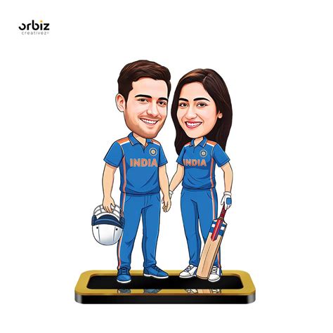 Personalized Mini Me : Cricket Theme Couple Caricature – Orbiz Creativez
