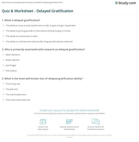 Quiz & Worksheet - Delayed Gratification | Study.com