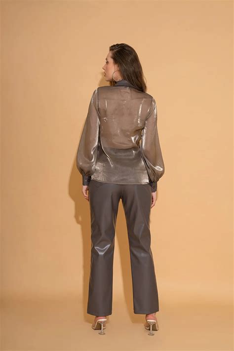 Grey Organza Lapel Shirt and Grey Leather Pants Co-ord Set – TORQADORN